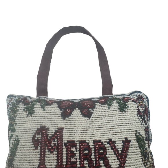 Merry Christmas Hanging Decorative Pillow Festive Tapestry With Handle Burgundy - Picture 5 of 7